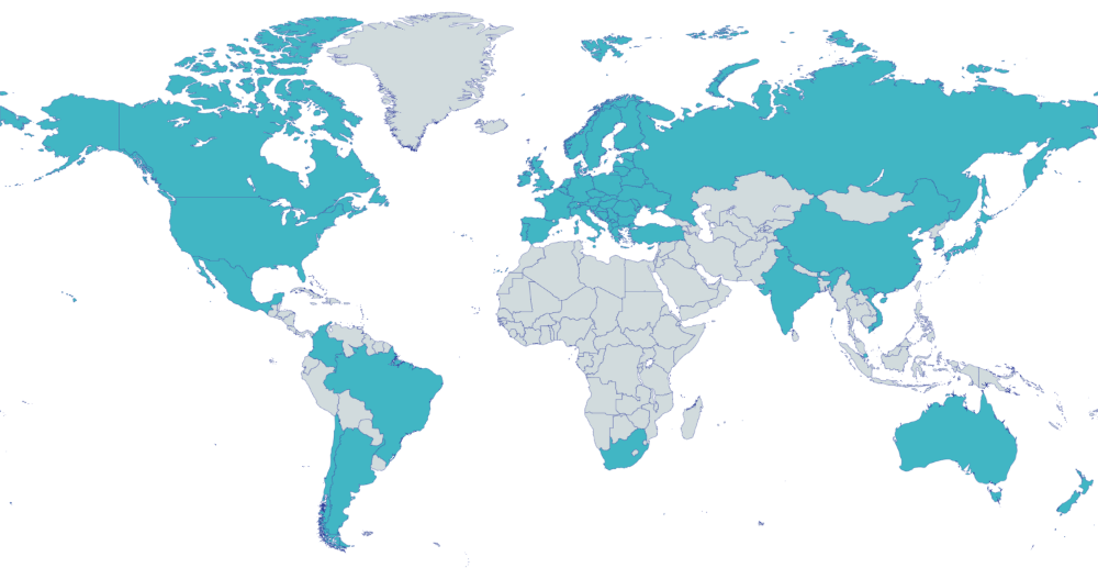 World map of countries covered by EPR Specialist